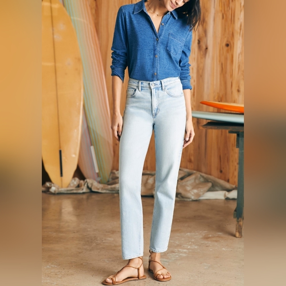Faherty Organic Cotton Slim Straight Denim Jeans Light Wash, Size 26 - Picture 3 of 14